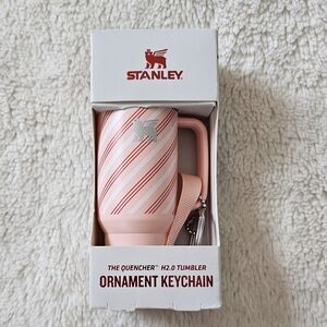 Stanley Quencher H2.0 Strawberry Pink and White Striped Tumbler Keychain